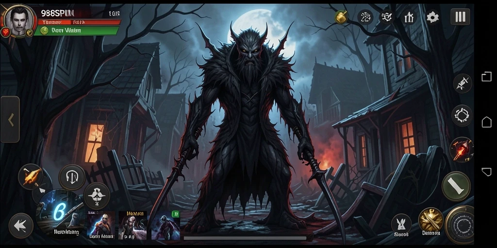 Screenshot gameplay 988SPIN yang menegangkan saat menghadapi monster.