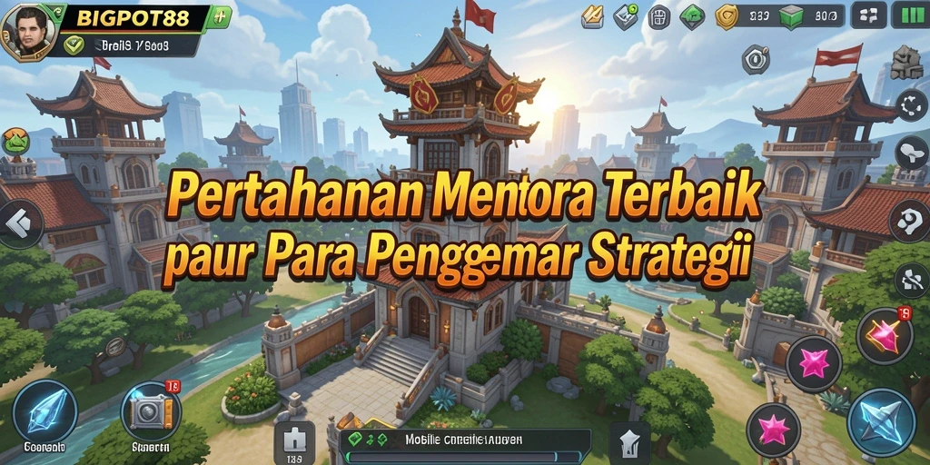 Screenshot BIGPOT88 menunjukkan aksi menara bertahan melawan serangan musuh.