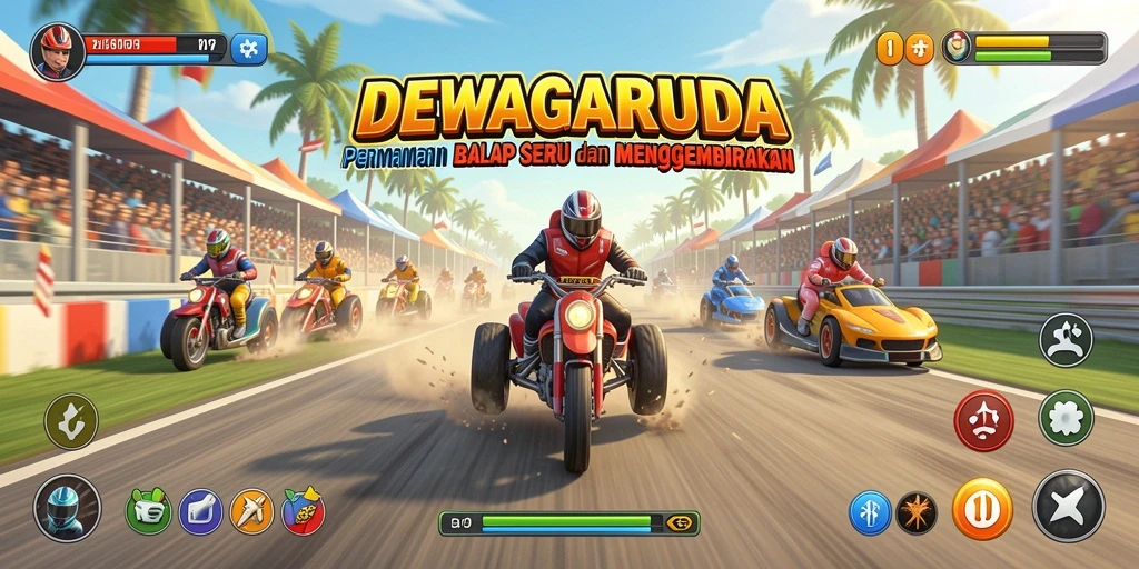 Gambaran gameplay balap yang mendebarkan dalam DEWAGARUDA.