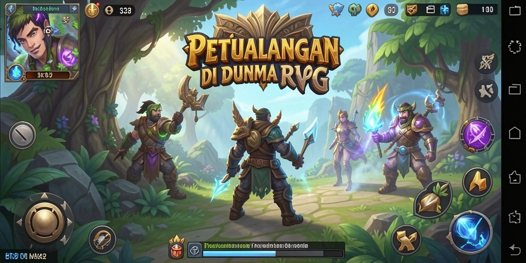 Tampilan utama gameplay F32 dengan karakter menarik dan dunia fantasi.