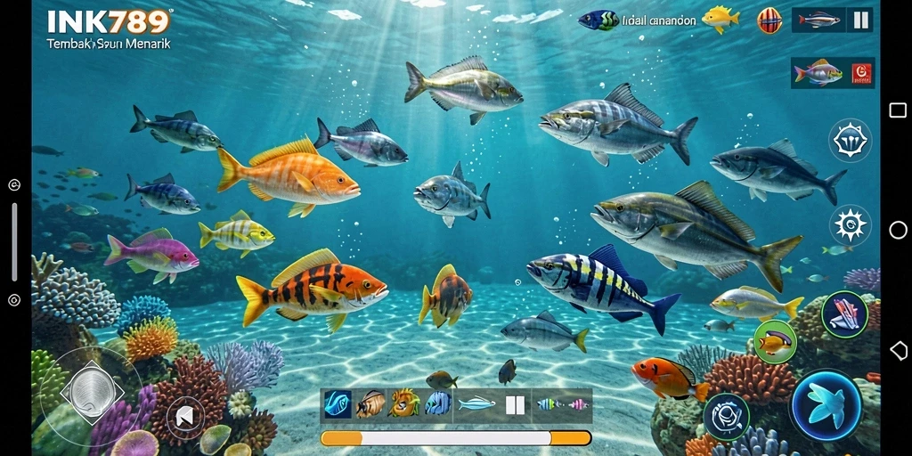 Screenshot utama INK789 menampilkan aksi seru menembak ikan.