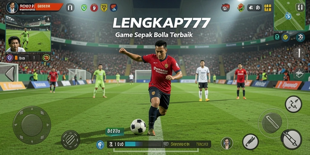 Tampilan gameplay LENGKAP777 dengan aksi sepak bola yang seru.