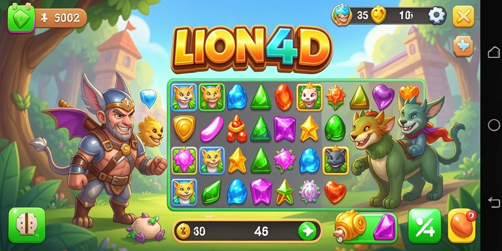 Screenshot LION4D menampilkan gameplay Match-3 yang seru dan menantang.