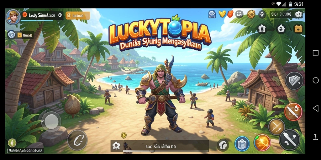 Tampilan gameplay menarik dari LUCKYTOPIA dengan aktivitas seru.