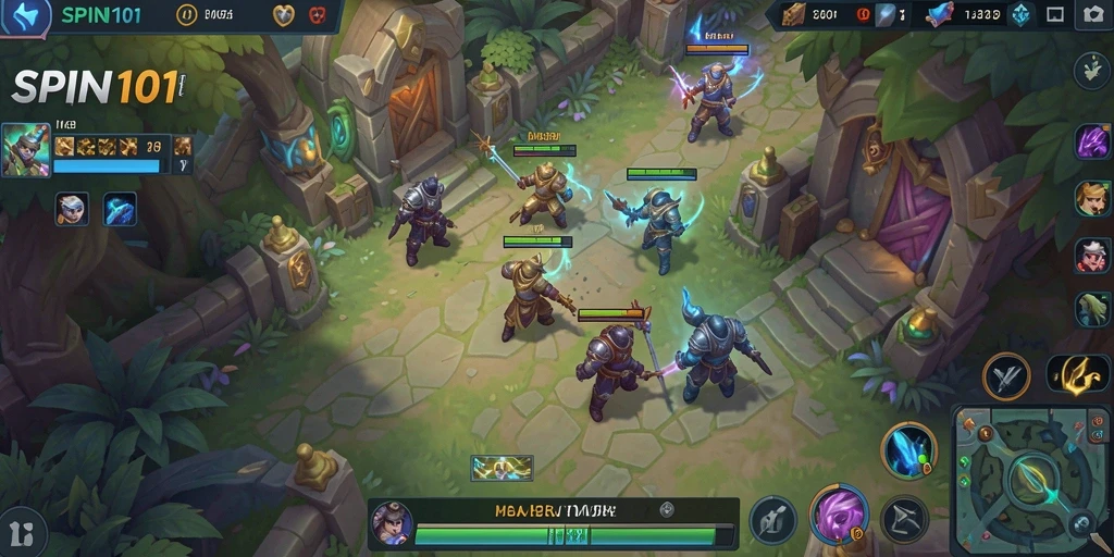 Screenshot gameplay SPIN101 menampilkan aksi seru di arena MOBA.