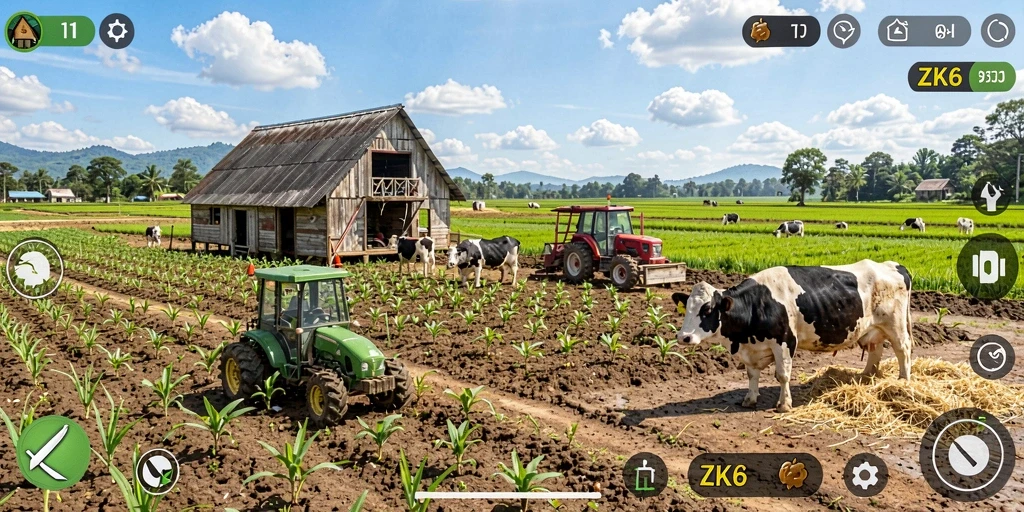 Screenshot gameplay ZK6 menampilkan aktivitas bertani yang seru dan menyenangkan.